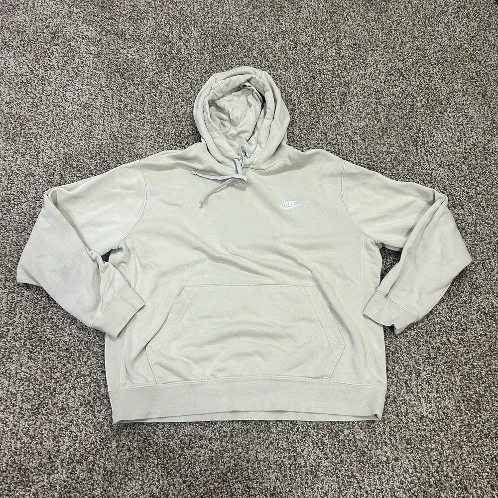 Nike Sweatshirt Womens Large Beige Pullover Hoodie Cropped Oversize Fit Swoosh